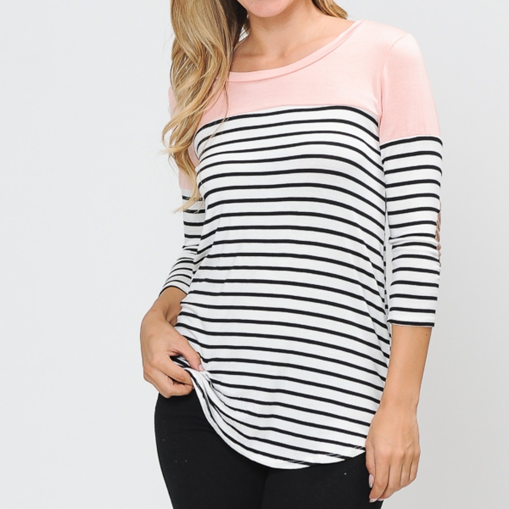 3/4 SLEEVE COLOR BLOCK TOP WITH ELBOW PATCH